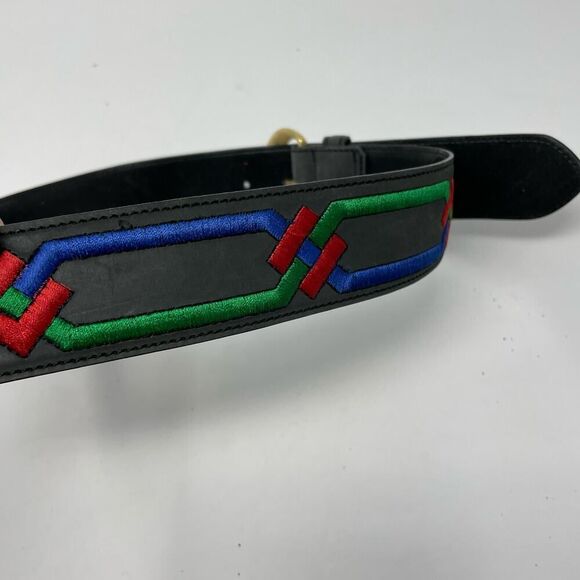 Vintage Y2K Bonwit Teller Embroidered Black Belt Size 30 - Picture 3 of 9